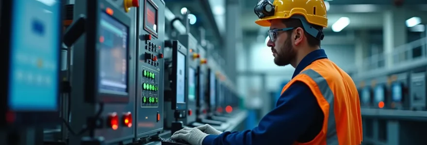 Technicien méthodes au travail dans une usine moderne avec équipements industriels avancés