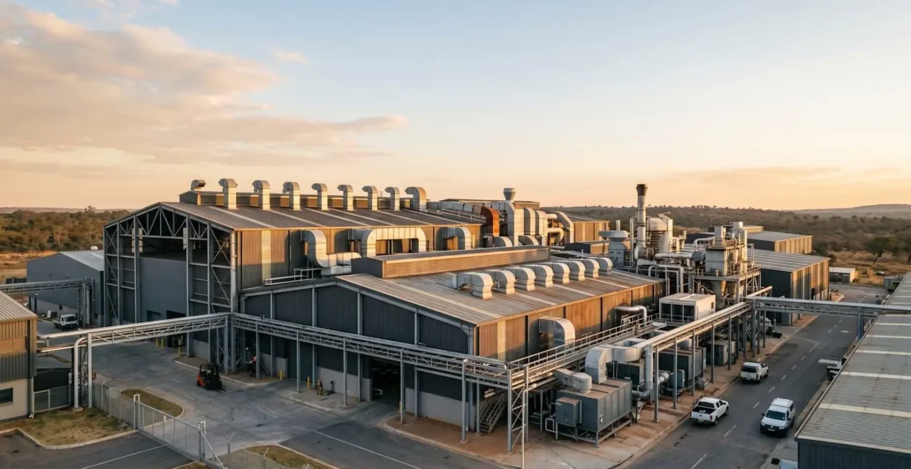 Vue aérienne d'une installation industrielle moderne avec système de chauffage optimisé