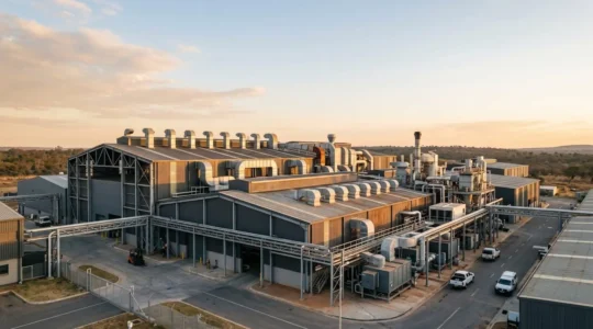 Vue aérienne d'une installation industrielle moderne avec système de chauffage optimisé