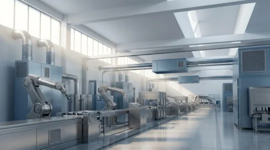 Chaîne de production automobile moderne avec systèmes de fabrication d'équipements conformes aux normes environnementales