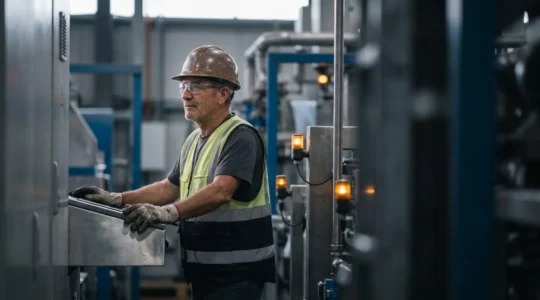 Un opérateur expérimenté travaillant avec des capteurs IoT dans un environnement industriel moderne