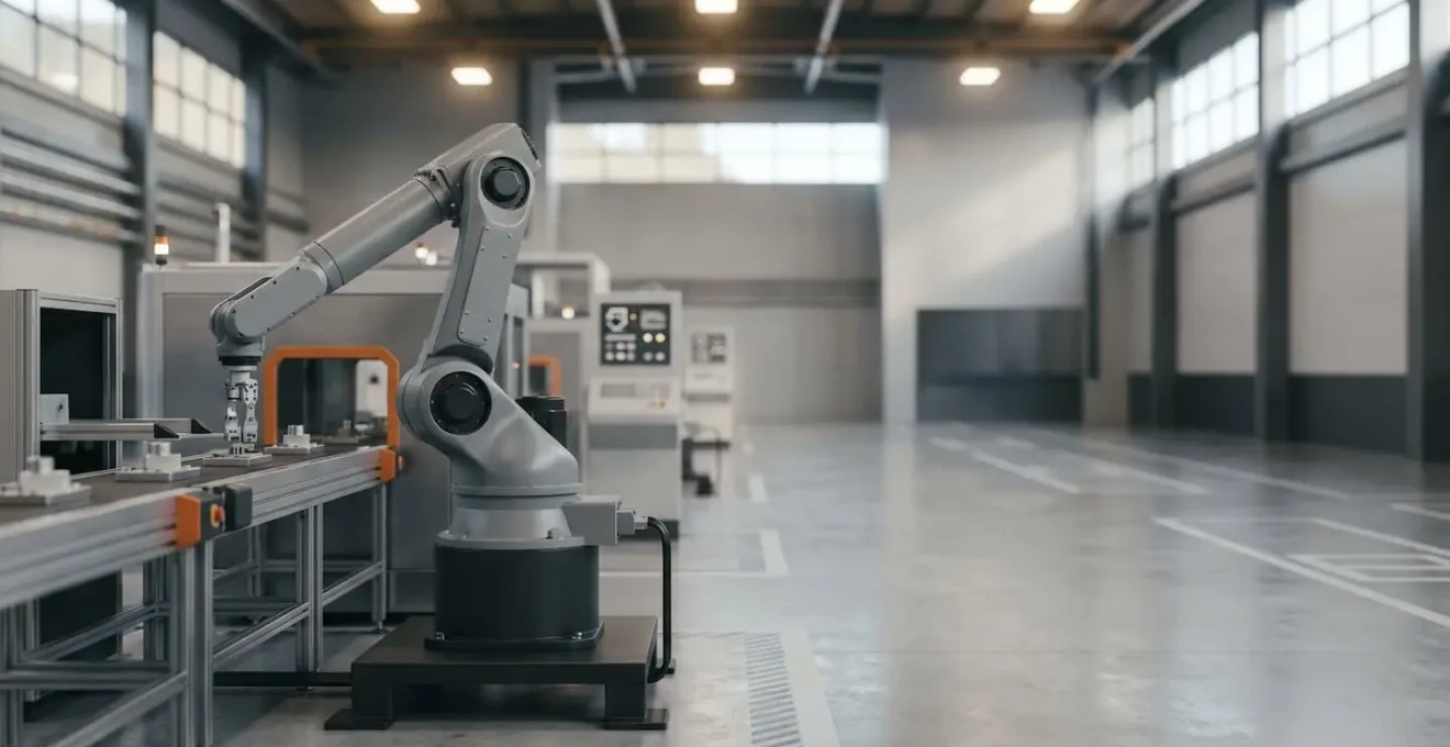 Bras robotique industriel moderne en action sur une ligne de production automatisée avec environnement manufacturier professionnel