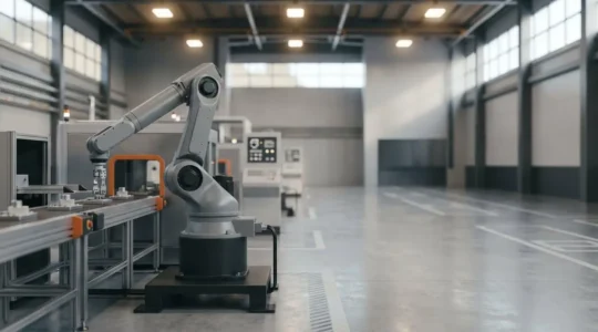 Bras robotique industriel moderne en action sur une ligne de production automatisée avec environnement manufacturier professionnel